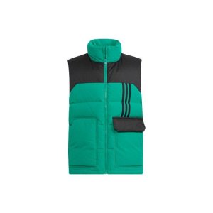 Neo Utility Down Vest With Colorblock, Large Pockets, Striped Print, And Zip-Up Stand Collar Unisex Outerwear Green HN4771 Adidas