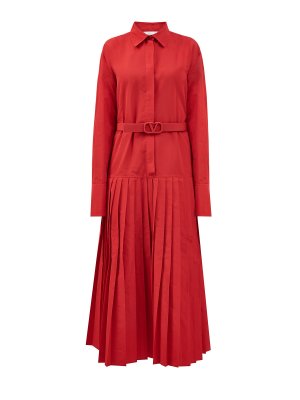 Платье-рубашка с плиссированным подолом и поясом VLogo VALENTINO. Цвет: красный