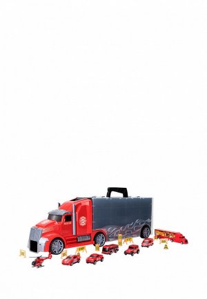 Набор игровой Givito Детская машинка серии Служба спасения (Автовоз - кейс 64 см, красный, с тоннелем. из 4 машинок, 1 автобуса, вертолета, фуры и 12 дорожных знаков). Цвет: разноцветный