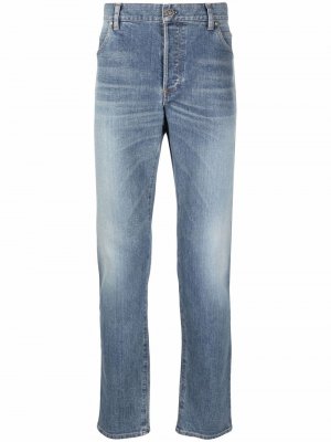 Прямые джинсы с тиснением Balmain. Цвет: синий