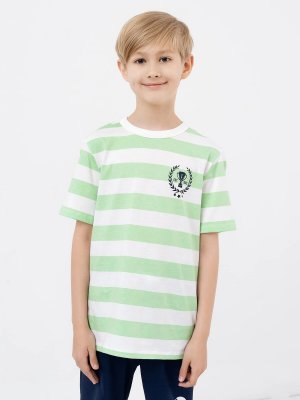 Хлопковая футболка в широкую полоску с теннисным принтом Mark Formelle