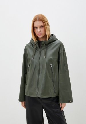 Куртка кожаная Le Monique. Цвет: зеленый