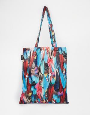Нейлоновая пляжная сумка с принтом перьев Jaded London. Цвет: мульти