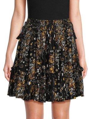 Мини-ярусная юбка с принтом Irma , цвет Black Multicolor Poupette St Barth