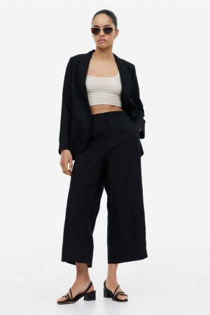 Укороченные брюки из смесового льна , черный H&M