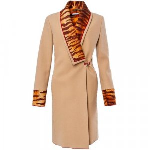 Пальто , шерсть, силуэт прилегающий, средней длины, размер 42, бежевый Pollini. Цвет: бежевый
