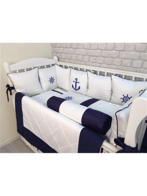 Комплект постельного белья в детскую кроватку Севастополь, 18 предметов MARELE. Цвет: синий, белый