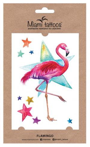 Переводные тату Акварельные Flamingo Miami Tattoos