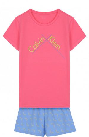Хлопковая пижама с логотипом бренда Calvin Klein Underwear. Цвет: розовый
