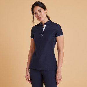 Рубашка поло для верховой езды 500 с коротким рукавом женская синяя FOUGANZA, цвет blau Fouganza