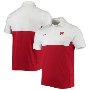 Мужская белая/красная рубашка-поло Wisconsin Badgers 2022 Blocked Coaches Performance Under Armour