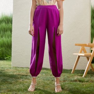 Зауженные брюки с эластичной талией SHEIN. Цвет: пурпурный