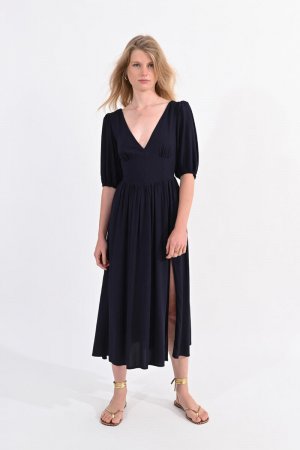 Длинное платье с короткими рукавами и складками , темно-синий Molly Bracken
