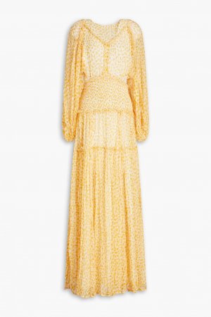 Платье макси Benji из шелкового жоржета с принтом и сборками , шафран Rachel Gilbert