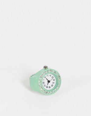 Мятно-зеленые часы-кольцо со стразами -Зеленый цвет DesignB London