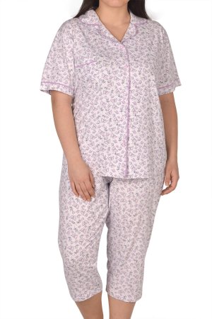 Женский пижамный комплект капри на пуговицах с короткими рукавами, лайкра больших размеров NICOLETTA