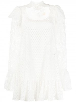 Кружевное платье мини Sara Battaglia. Цвет: белый