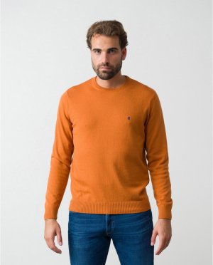 Мужской оранжевый свитер с круглым вырезом , Etiem