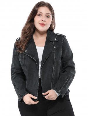 Женская джинсовая мотоциклетная куртка больших размеров с наклонной молнией Agnes Orinda