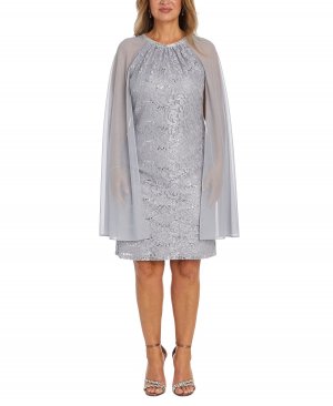 Женское кружевное платье с пайетками и шифоновая накидка , серебро R & M Richards