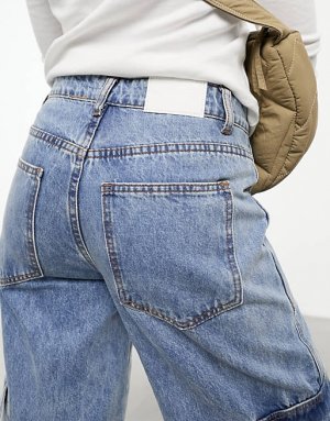 Гламурные широкие джинсы-карго из денима с эффектом потертости. Glamorous