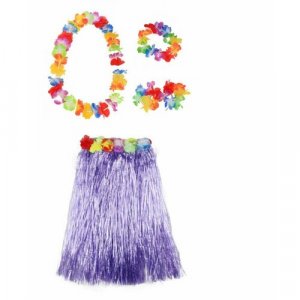 Гавайская юбка фиолетовая 60 см, ожерелье лея 96 венок, 2 браслета (набор) Happy Pirate. Цвет: фиолетовый
