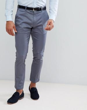 Синие сатиновые строгие брюки зауженного кроя с ремнем -Синий Burton Menswear