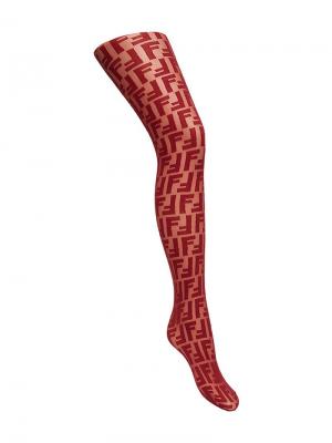 Колготки с вышивкой логотипом Fendi. Цвет: красный
