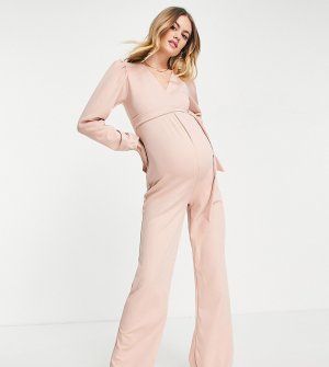 Розовый комбинезон с широкими штанинами и запахом -Розовый цвет Missguided Maternity