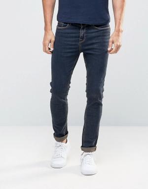 Зауженные джинсы с коричневым оттенком New Look. Цвет: темно-синий