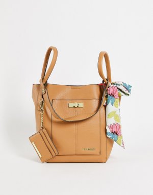 Коричневая сумка-портфель с отделением для карт, съемной сумочкой через плечо и декоративным шарфом -Коричневый цвет Steve Madden