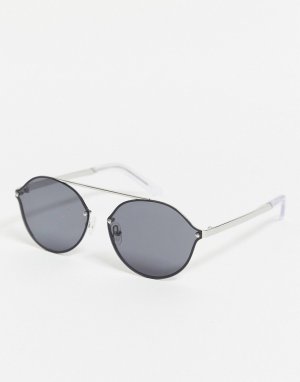 Овальные солнцезащитные очки в серебристой оправе -Черный цвет Pilgrim