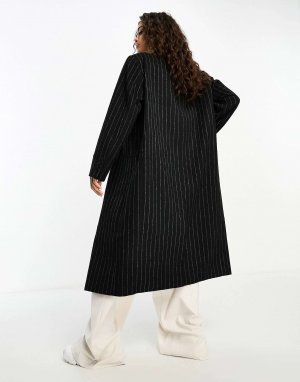 Черное оверсайз-пальто в тонкую полоску ASOS DESIGN Petite. Цвет: черный