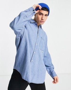 Джинсовая рубашка в стиле oversized с эластичным шнурком -Голубой Topman