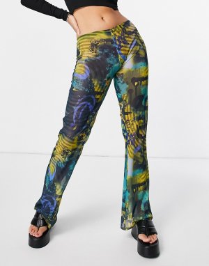 Расклешенные брюки с завышенной талией из сетчатой ткани абстрактным принтом от комплекта -Многоцветный Jaded London