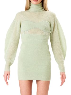 Мини-платье-свитер из смесовой шерсти с высоким воротником Herve Leger, цвет Laurel Hervé Léger