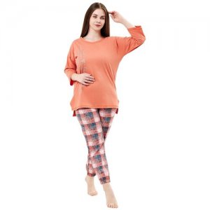 Комплект , футболка, брюки, туника, укороченный рукав, карманы, размер 54, оранжевый Натали. Цвет: оранжевый
