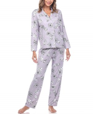 Женский пижамный комплект с длинными рукавами и цветочным принтом, 2 предмета , серый White Mark