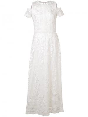 Длинное кружевное платье Marchesa Notte. Цвет: белый