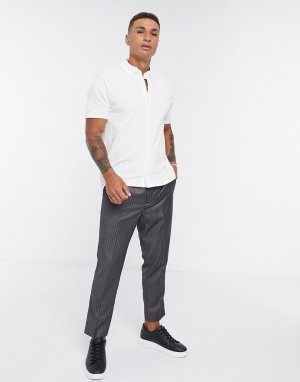 Белая рубашка из пике с короткими рукавами -Белый Burton Menswear