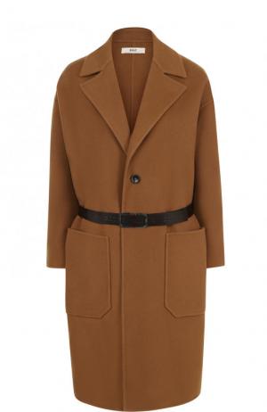 Шерстяное пальто с накладными карманами и поясом Bally. Цвет: коричневый