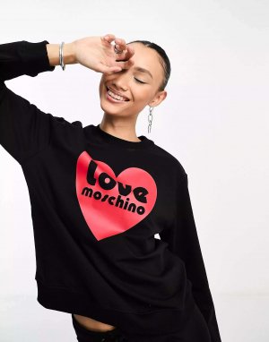 Черный свитшот с логотипом в форме сердца Love Moschino. Цвет: черный