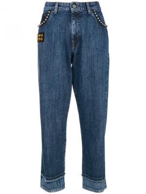 Декорированные укороченные джинсы прямого кроя Miu. Цвет: синий