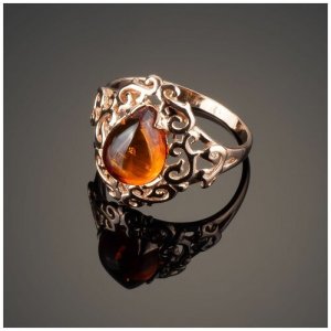 Роскошное позолоченное кольцо с коньячным янтарем Екатерина Амберпрофи