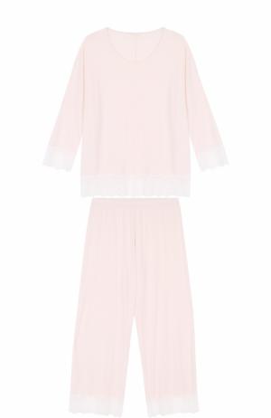 Пижама с контрастной кружевной отделкой Zimmerli. Цвет: розовый
