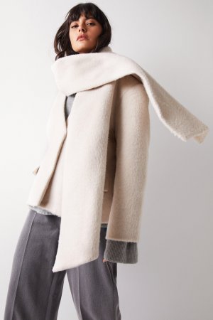 Пальто-шарф премиум-класса из матовой шерсти , нейтральный Warehouse
