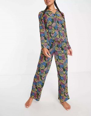 Черные пижамные брюки с цветочным принтом и модальным узором ASOS