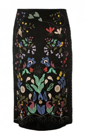 Кожаная юбка-миди с разноцветными нашивками Valentino. Цвет: разноцветный