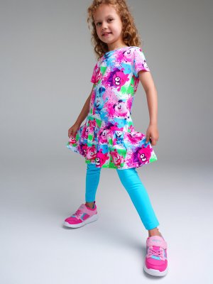 Комплект трикотажный платье брюки леггинсы PLAYTODAY. Цвет: голубой,цветной