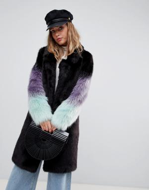 Удлиненное пальто с рукавами из искусственного меха и эффектом деграде -Черный Urbancode